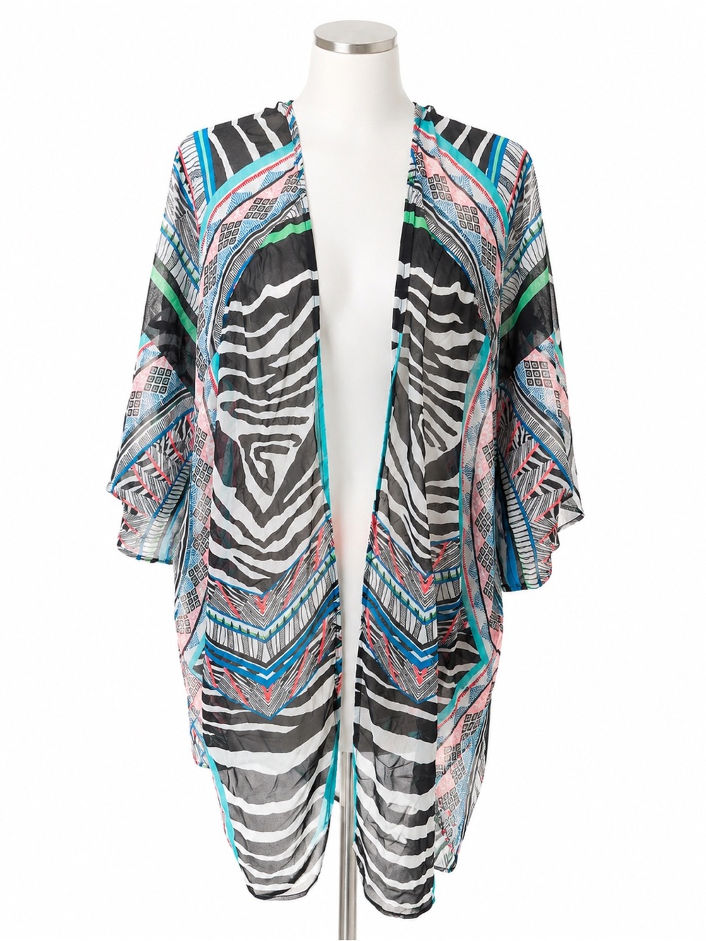 Express Sheer Zebra Print Open Front Kimono Cover Up Medium Like New